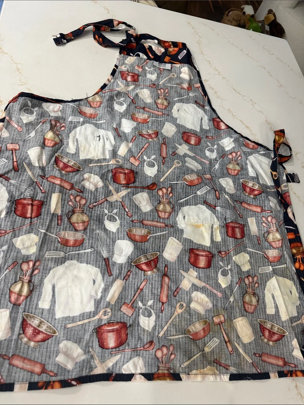 Black Culinary Print Cotton Apron with Kitchen Tools Design